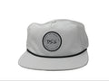 White cap with black logo on a white background