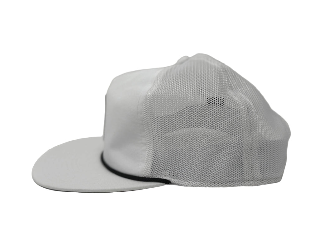 White mesh cap on a light gray background