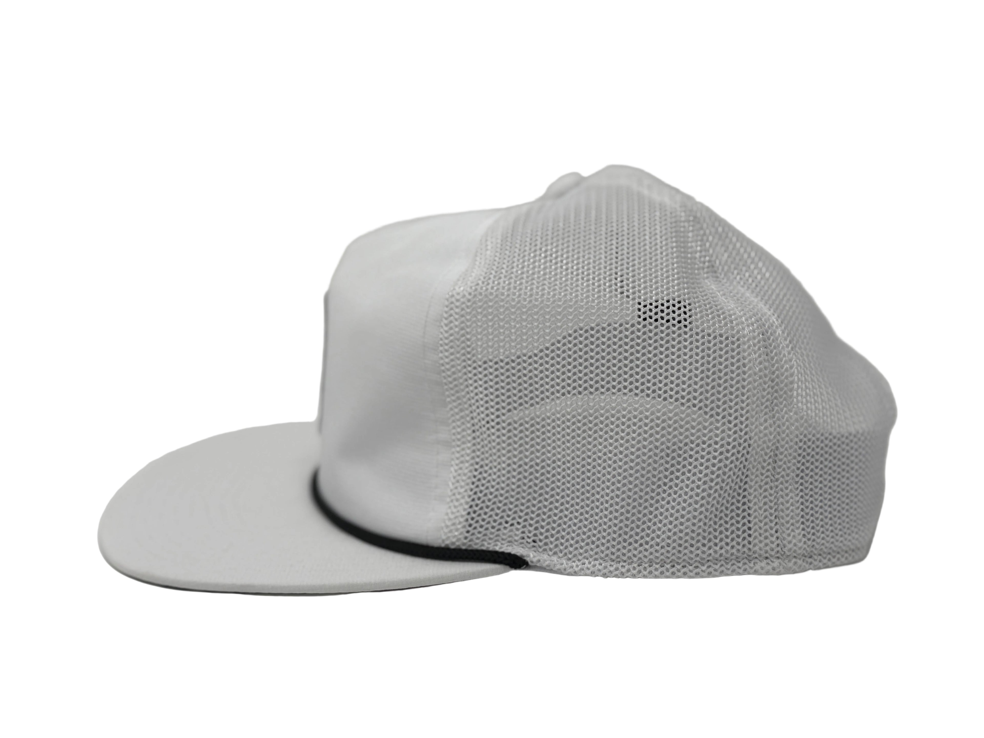 White mesh cap on a light gray background