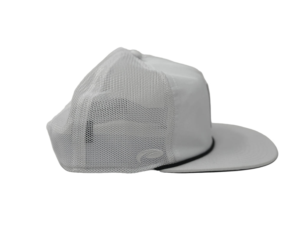 White mesh cap on a light gray background