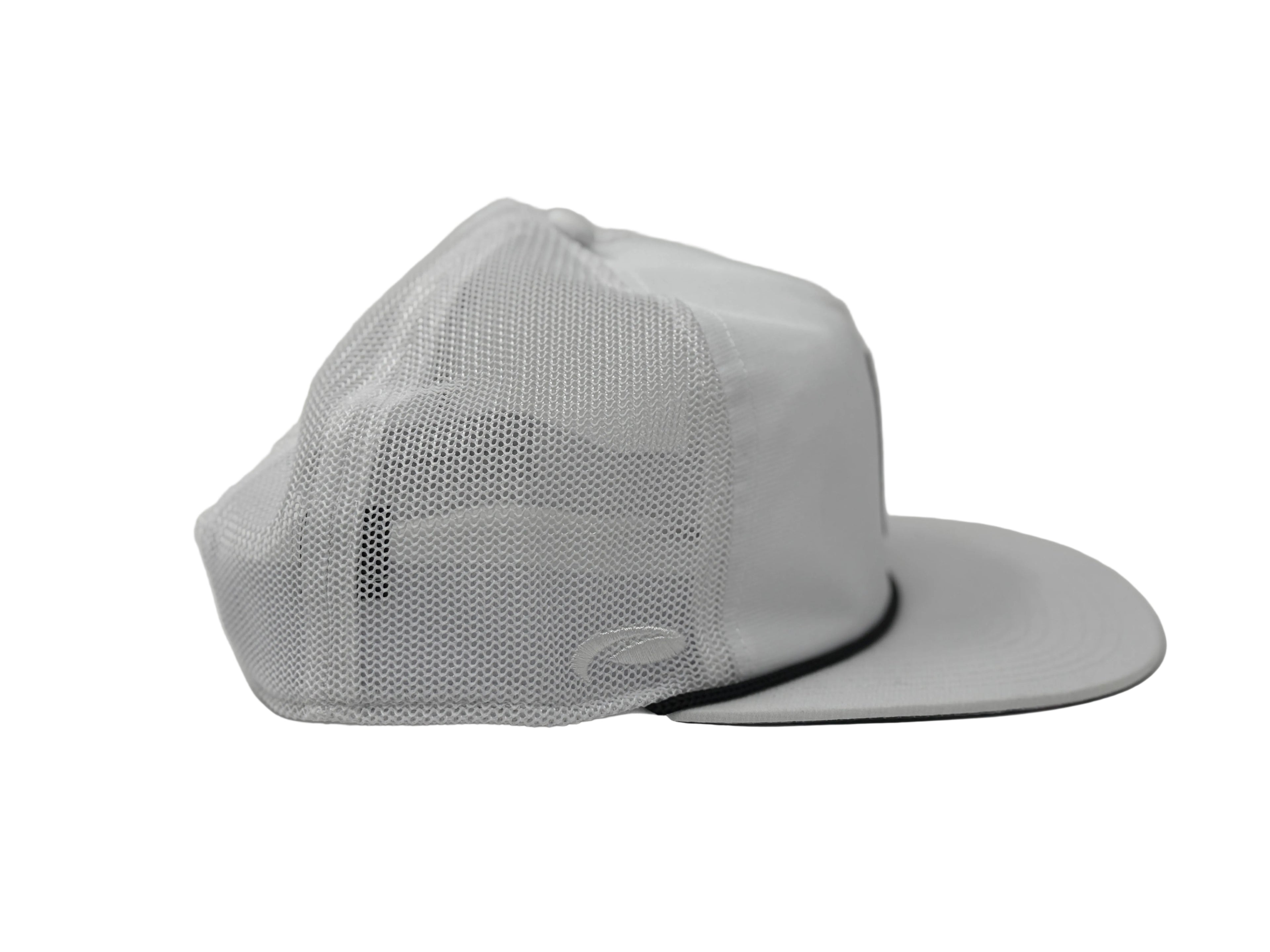 White mesh cap on a light gray background