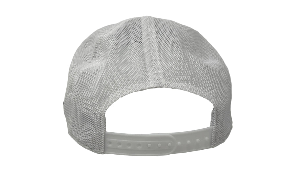 White mesh cap on a gray background