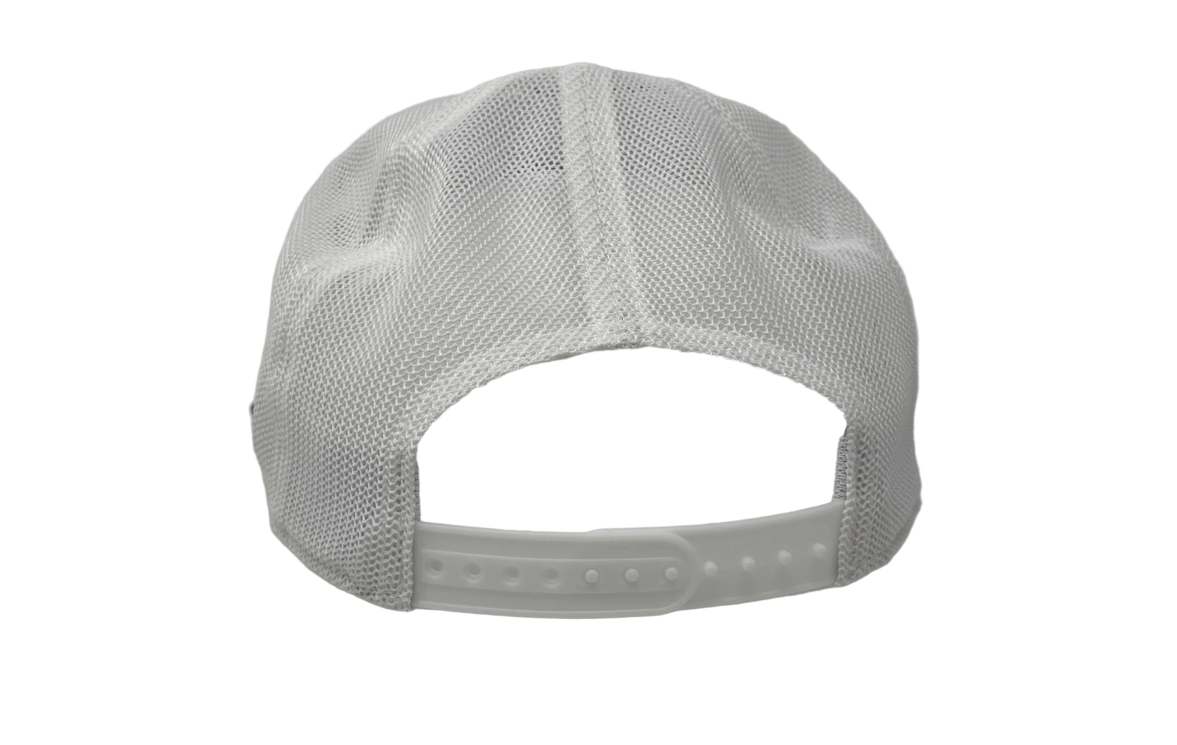 White mesh cap on a gray background