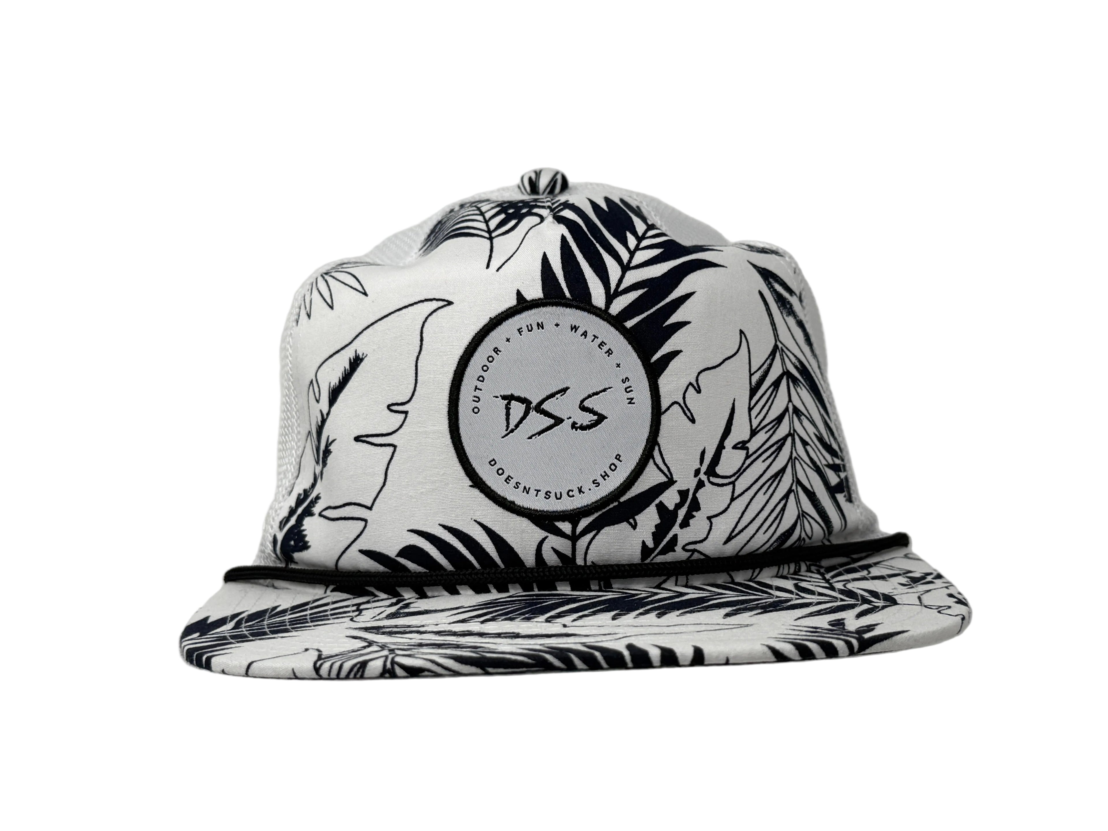 Black and white patterned cap with 'DS.S' logo on a white background