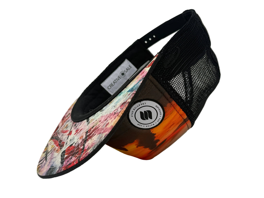 Visor with floral and abstract design on a white background