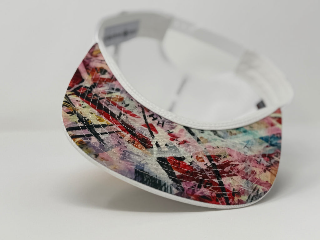 Colorful visor with abstract pattern on a white background