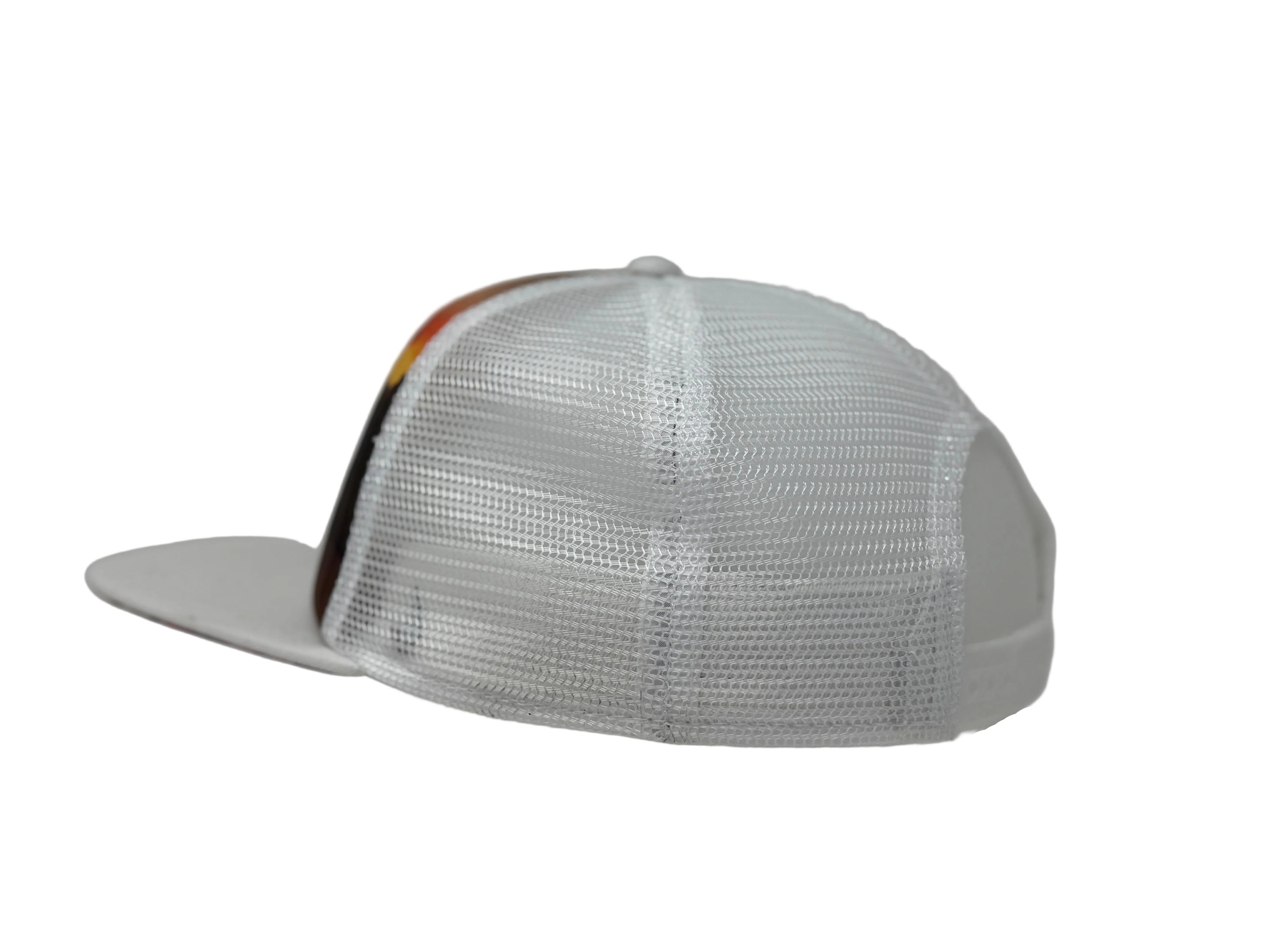 White mesh cap on a mannequin head against a white background