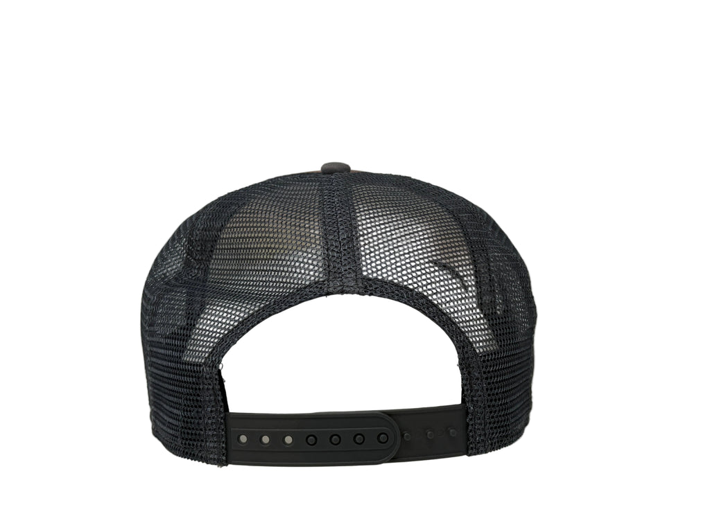 Charcoal mesh cap on a light gray background